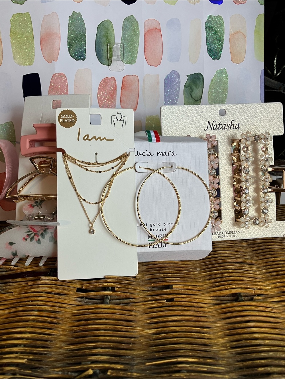 Lucia Mara & I am Gold-Plated Layered Necklace and Hoop Earring Set - Gold